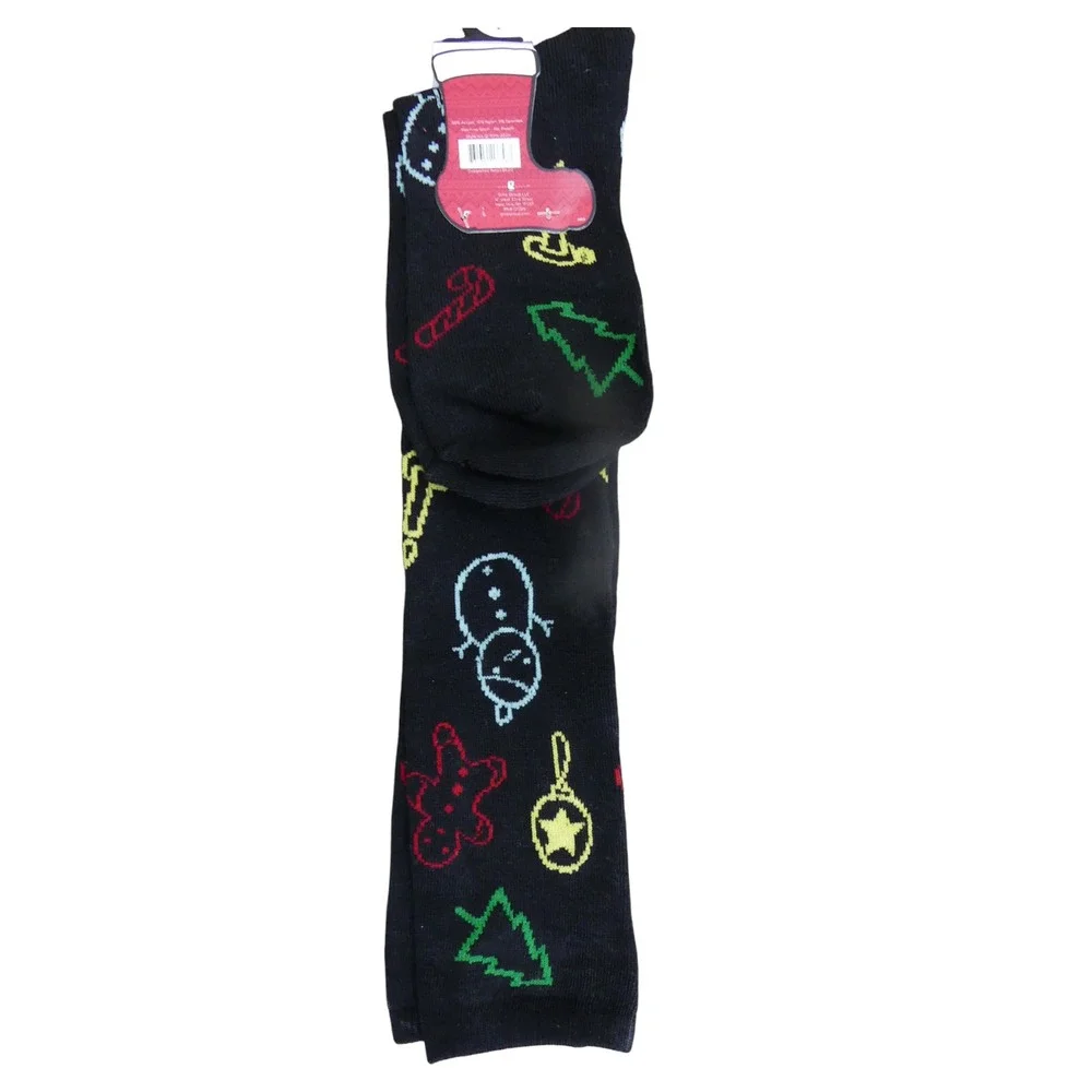 Gina Group Knee High Socks Womens 9-11 Black New Holiday Snowman Gingerbread